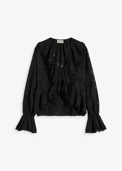 Chiffonbluse mit leichter Transparenz in schwarz von vorne - bonprix