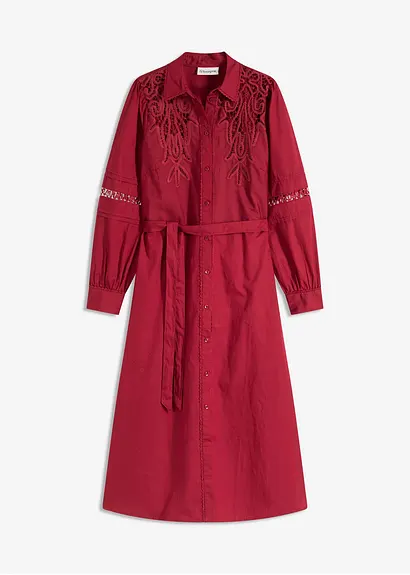 Midikleid mit Spitzeneinsatz aus Baumwolle in rot von vorne - bonprix