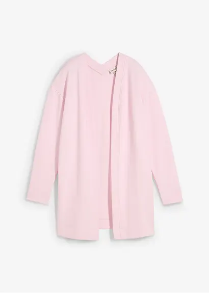 Long-Sweatjacke aus weichem Baumwoll-Mix in lila von vorne - bonprix