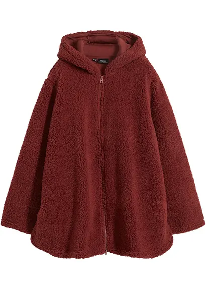Teddy-Fleece Jacke in A-Linie mit Seitenschlitzen in braun von vorne - bonprix