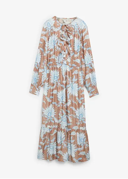 Maxikleid aus feinem Viskose-Mix in braun von vorne - bonprix