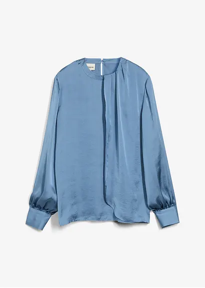 Bluse aus fließendem Satin in blau von vorne - bonprix