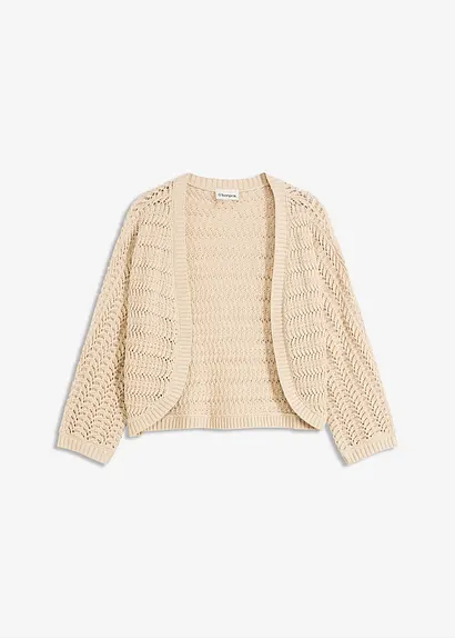 Bolero in Häkel-Optik, halbarm in beige von vorne - bonprix
