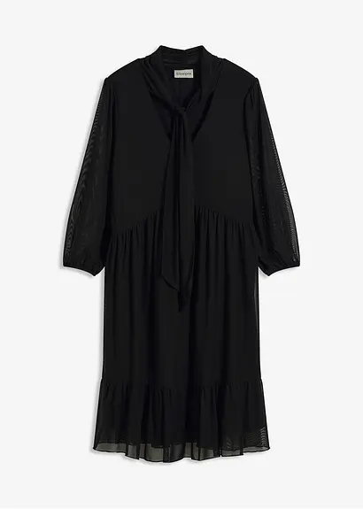 Mesh-Jerseykleid in schwarz von vorne - bonprix
