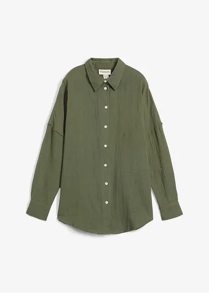 Oversize-Hemd aus luftigem Musselin in grün von vorne - bonprix