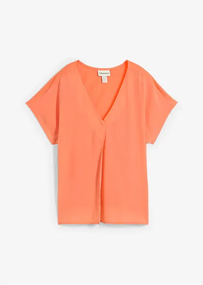 Shirt mit Seidenanteil und Webeinsatz in orange von vorne - bonprix