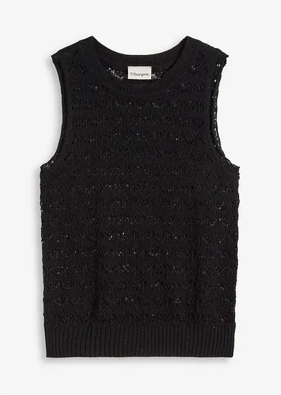 Ajour-Top in schwarz von vorne - bonprix