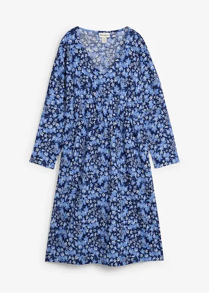 Jerseykleid aus Borkencrepe in blau von vorne - bonprix
