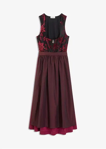 Dirndl mit Samt in Midilänge (2-tlg.Set) in rot von vorne - bonprix