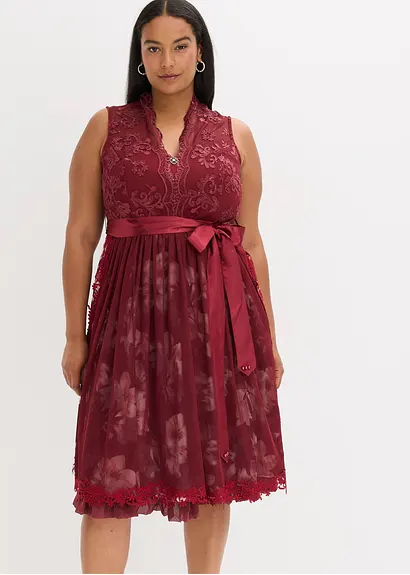 Dirndl mit Stickerei und Samtrock (2-tlg.Set) in rot von vorne (Totalaufnahme) - bonprix