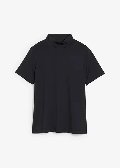 Hüftlanges T-Shirt in schwarz von vorne - bonprix