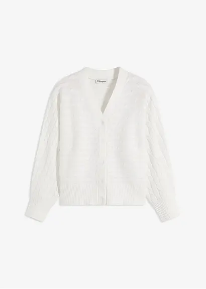 Bonprix Weisse Damen Strickjacke Lange Strickjacke Mit Schalkragen