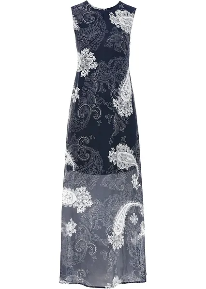 Langes Chiffonkleid in blau von vorne - bonprix