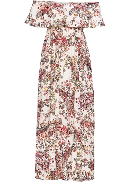 Carmen-Kleid aus fließender Viskose in beige von vorne - bonprix