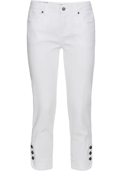 Slim Fit Jeans Mid Waist, cropped in weiß von vorne - bonprix
