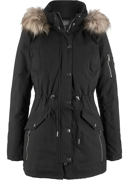 Warmer Parka, gefüttert in schwarz von vorne - bonprix