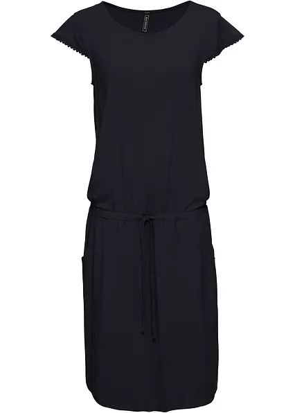 Midi-Jerseykleid aus nachhaltiger Viskose mit Elasthan in schwarz von vorne - bonprix