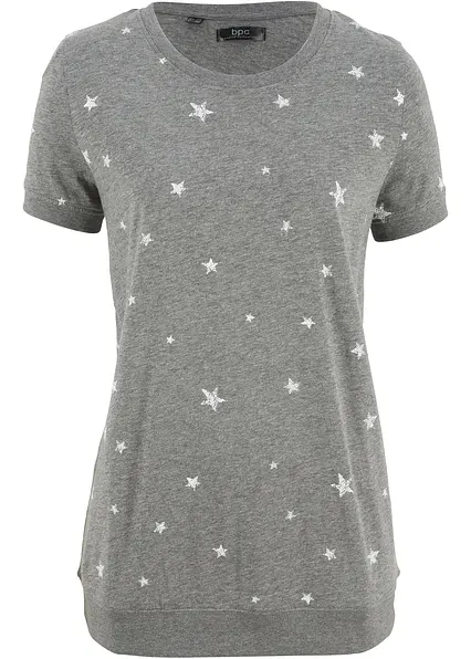 Leichtes Baumwoll Shirt, Halbarm in grau von vorne - bonprix