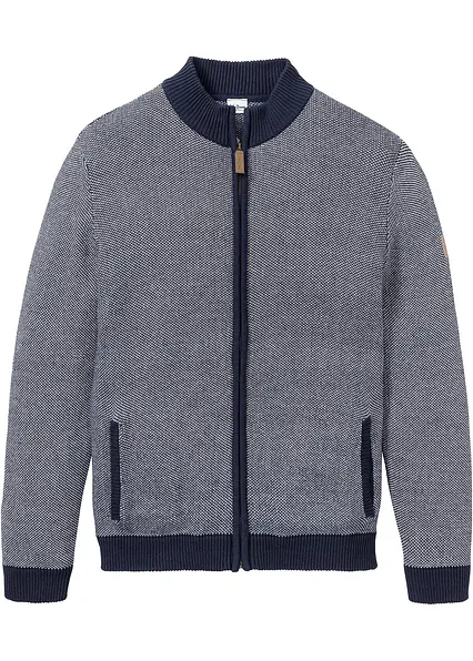 Grobstrickjacke mit Stehkragen aus reiner Baumwolle in blau von vorne - bonprix