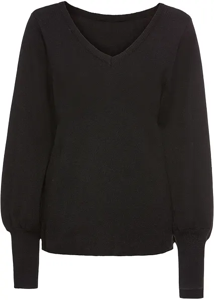 Pullover mit Ballonärmeln in schwarz von vorne - bonprix