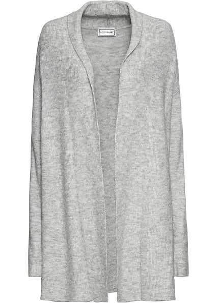 Longstrickjacke mit Schalkragen in grau von vorne - bonprix