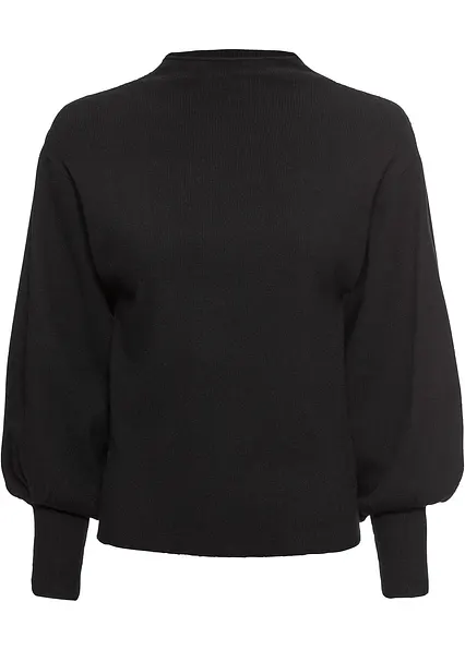 Strickpullover mit Ballonärmeln in schwarz von vorne - bonprix