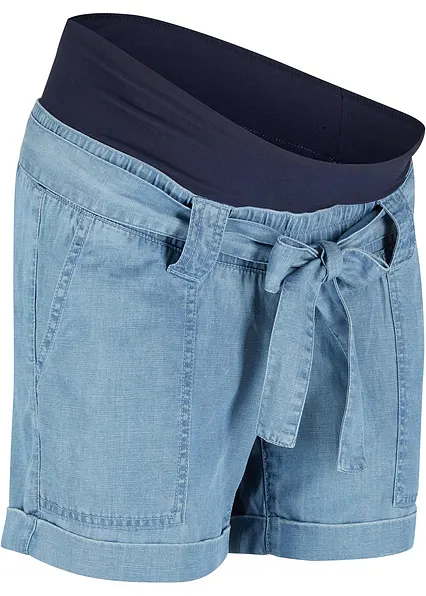 Leichte Umstandshorts mit Lyocell und Leinen in blau von der Seite - bonprix