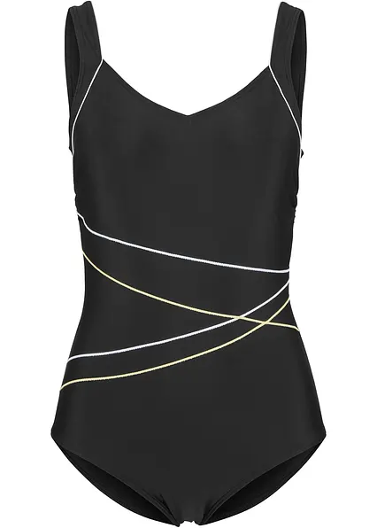 Badeanzug mit Paspeln in schwarz von vorne - bonprix