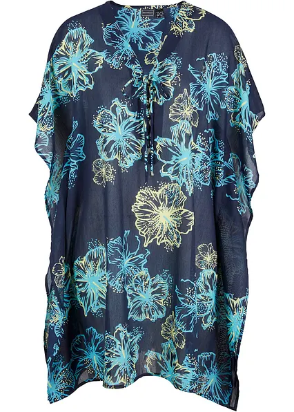 Transparente Strandtunika mit V-Ausschnitt in blau von vorne - bonprix