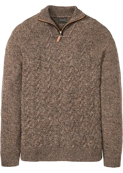 Zopfstrick Troyer-Pullover mit Wollanteil in braun von vorne - bonprix