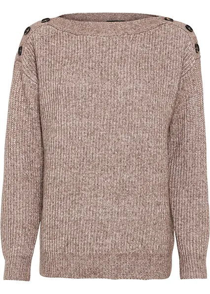 Pullover mit Knöpfen in braun von vorne - bonprix
