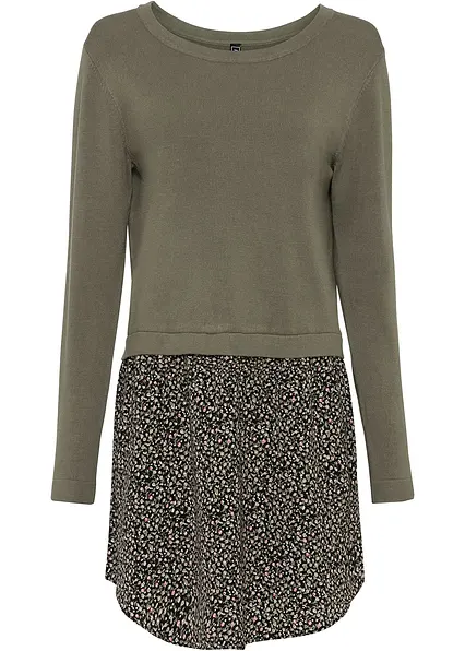 Feinstrickpullover mit Rockansatz in grün von vorne - bonprix