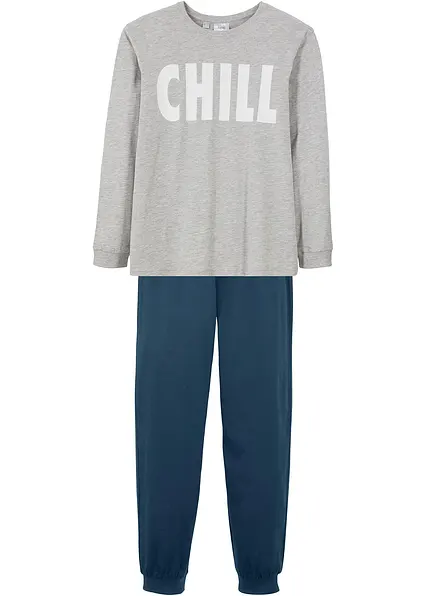 Pyjama mit weicher Bio-Baumwolle (2-tlg. Set) in grau von vorne - bonprix