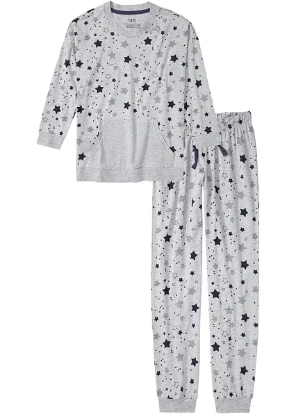 Pyjama aus Bio-Baumwolle in grau von vorne - bonprix