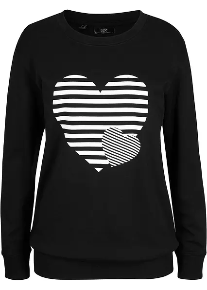Baumwoll-Langarmshirt, bedruckt in schwarz von vorne - bonprix