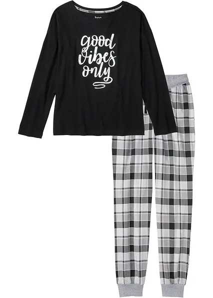 Pyjama mit oversized Shirt in schwarz von vorne - bonprix