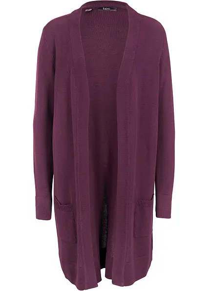 Longstrickjacke, Langarm in lila von vorne - bonprix