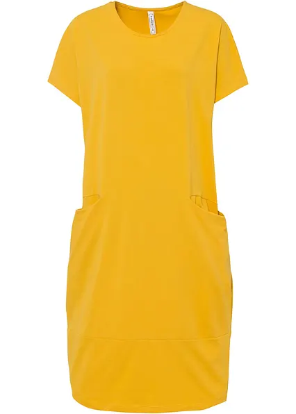 Jerseykleid mit Taschen in gelb von vorne - bonprix