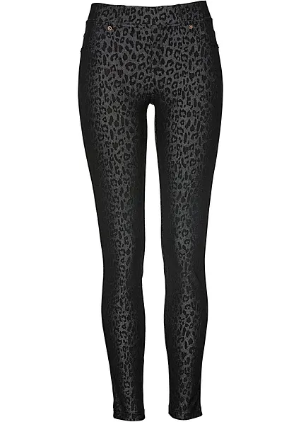 Jeggings mit Leo-Druck in grau von vorne - bonprix