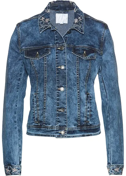 Jeansjacke mit Stickerei in blau von vorne - bonprix