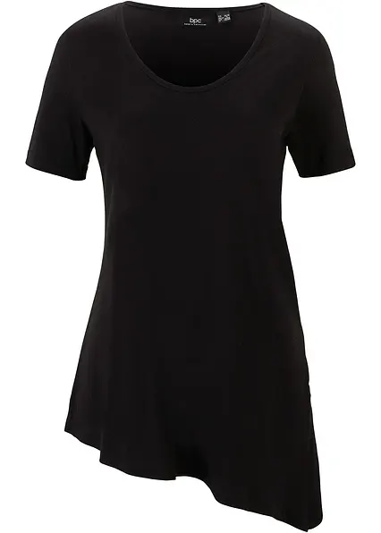 Asymetrisches Longshirt aus Baumwoll-Viskose-Mischung in schwarz von vorne - bonprix