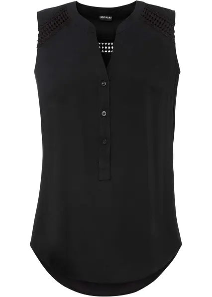 Blusentop mit Häkeldetail in schwarz von vorne - bonprix