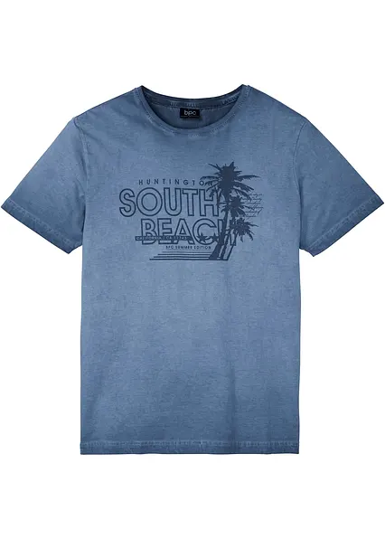 T-Shirt in ausgewaschener Optik aus reiner Bio-Baumwolle in blau von vorne - bonprix