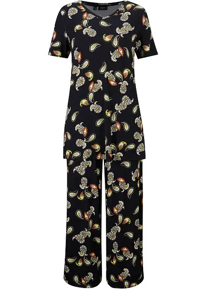Shirt und Culotte aus fließendem Viskose-Mix, (2-tlg.Set) in schwarz von vorne - bonprix