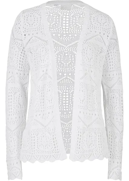 Ajour-Strickjacke in weiß von vorne - bonprix