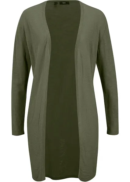 Longstrickjacke, offen in grün von vorne - bonprix