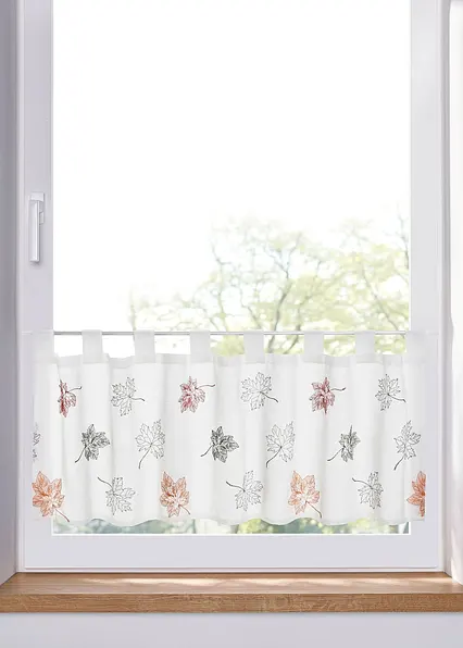 Scheibengardine mit Blätter Stickerei in braun - bonprix