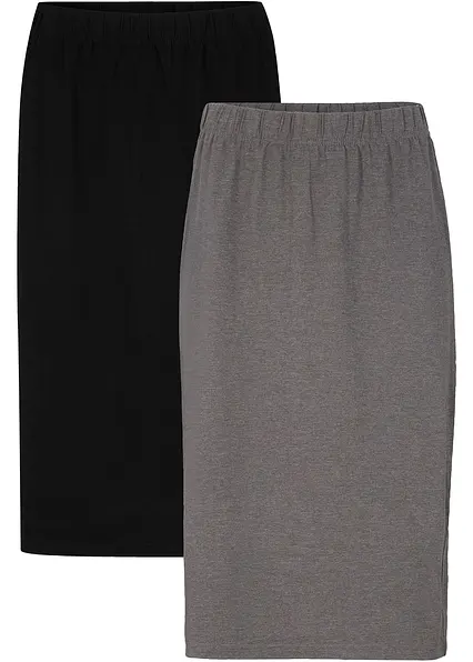 Knielanger Stretch-Rock (2er Pack) in grau von vorne - bonprix