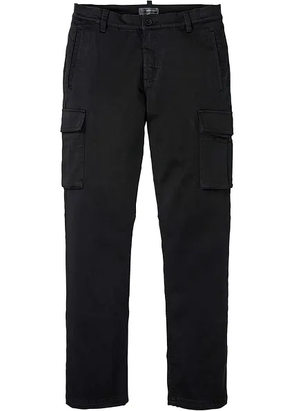 Regular Fit Stretch-Cargohose aus robuster Bio-Baumwolle, Straight in schwarz von vorne - bonprix