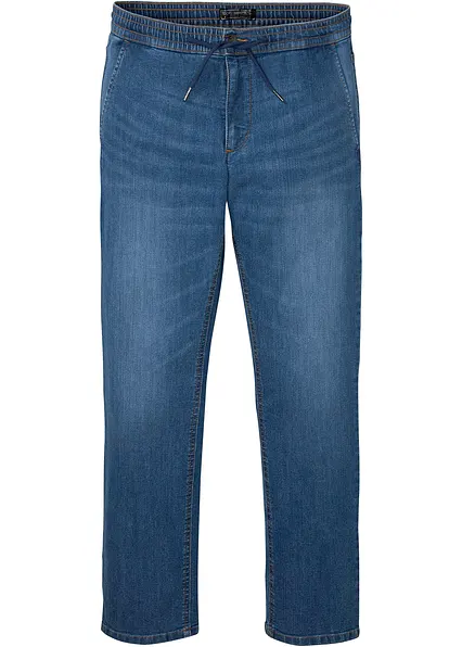 Leichte Regular Fit Stretch-Schlupfjeans mit Komfortbund, Straight in blau von vorne - bonprix